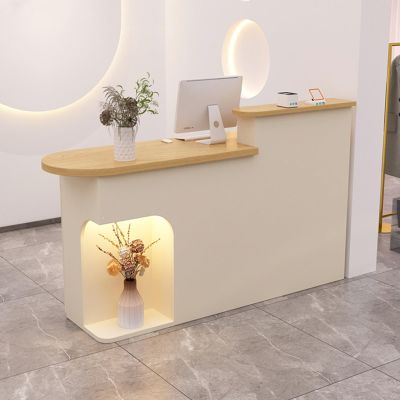 YVYKFZD Reception Desk with Counter, Lockable Drawers, Almond, L (43.3 x 19.6 x 41.3 in)