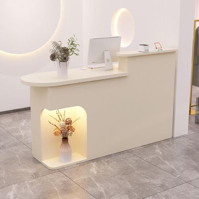 YVYKFZD Reception Desk with Counter and Lockable Drawers, Almond, 47.2 x 19.6 x 41.3 in