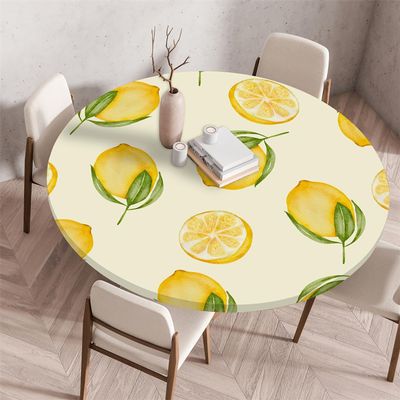Chickwin Round Outdoor Tablecloth, Wipeable, 3D Summer Lemon Pattern, Yellow Lemon, 120 cm