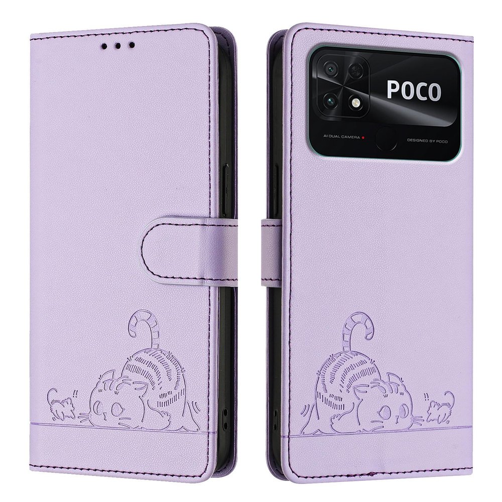 PU Leather Flip Wallet Case for Xiaomi Poco C40, RFID Blocking, Purple