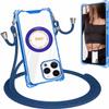 xinyunew 360° Rotating Ring Case with Lanyard for iPhone 14 Pro Max, MagSafe Compatible, Blue view 1