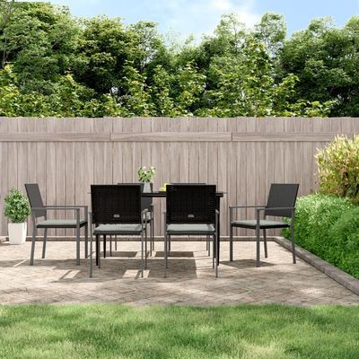 HEFZGDB 6-Piece Garden Chair Set with Cushions, Black, PE Rattan