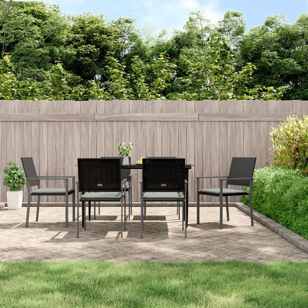 HEFZGDB 6-Piece Garden Chair Set with Cushions, Black, PE Rattan