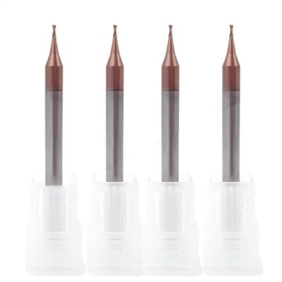 Pangyoo HRC60 4 mm Shank 2-Flute Coated Micro End Mill, R0.2 × 4D × 50L