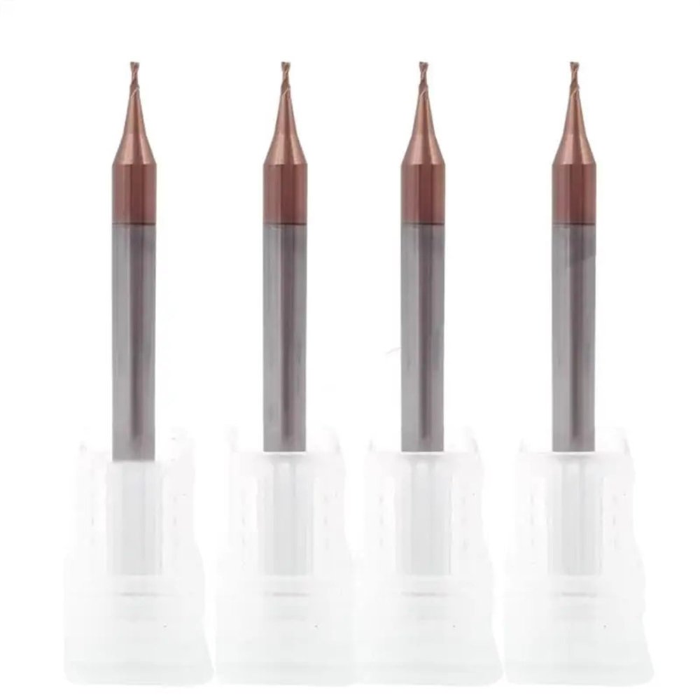 Pangyoo HRC60 4 mm Shank 2-Flute Coated Micro End Mill, R0.2 × 4D × 50L