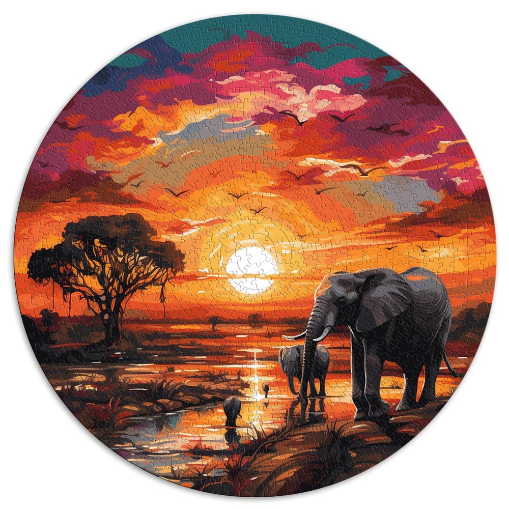1,000-Piece Round Elephant Puzzle for Adults and Kids Ages 12+