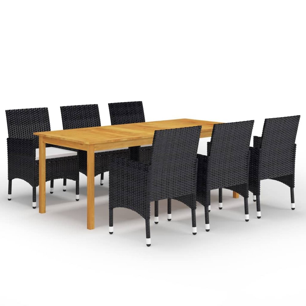 WEMYUFURN 7-Piece Black Outdoor Dining Set with Lounge Seating