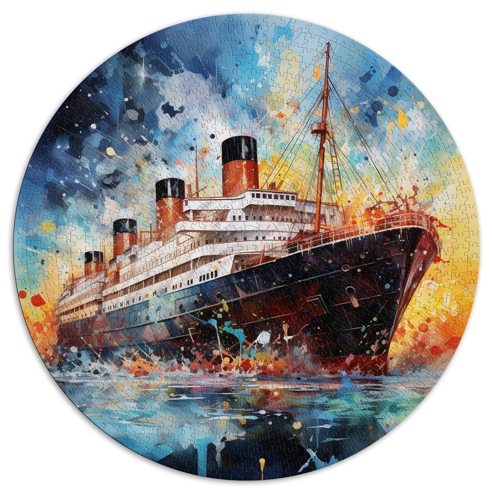 1,000-Piece Round Titanic Watercolor Puzzle for Adults, 26.6 x 26.6 in