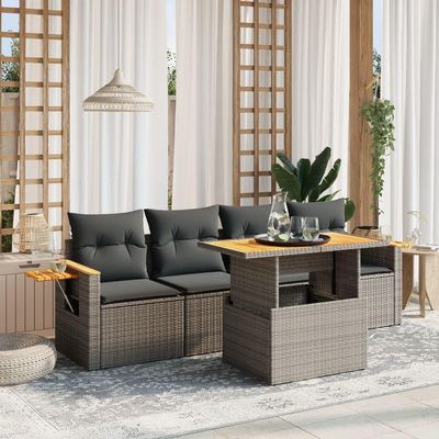 Rantry 5-Piece Patio Sofa Set with Gray Polyrattan Cushions