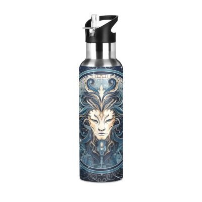 Leo Zodiac Sign Water Bottle with Straw, 18/8 Stainless Steel Vacuum-Insulated Thermos Bottle, BPA-Free, 600 mL/1 L
