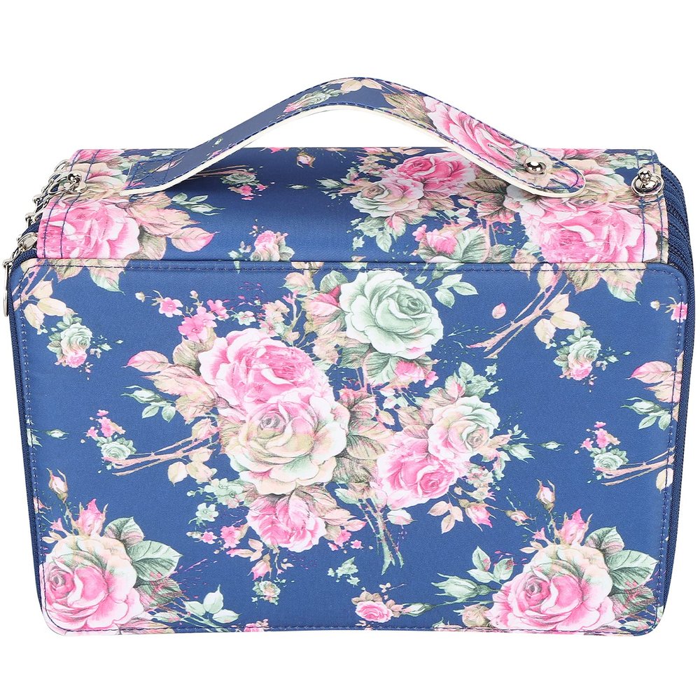Fdit Pencil Case with 252 Slots, Rose Pattern, Multi-Layer Zippers and Pen Holder