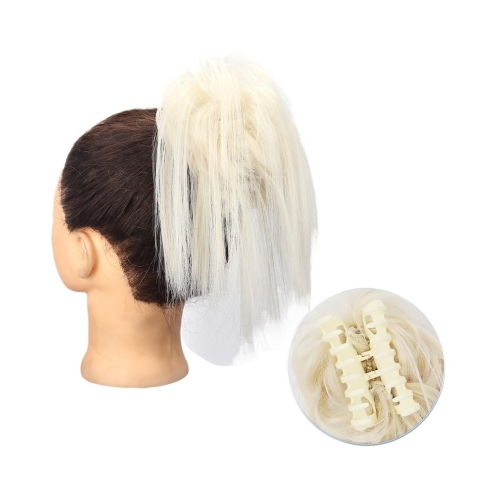 Messy Bun Synthetic Hair Extension with Claw Clip, Black-Blonde Hairpiece