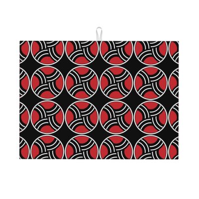 Microfiber Dish Drying Mat, Red and Black Geometric Pattern, 45.7 x 61 cm