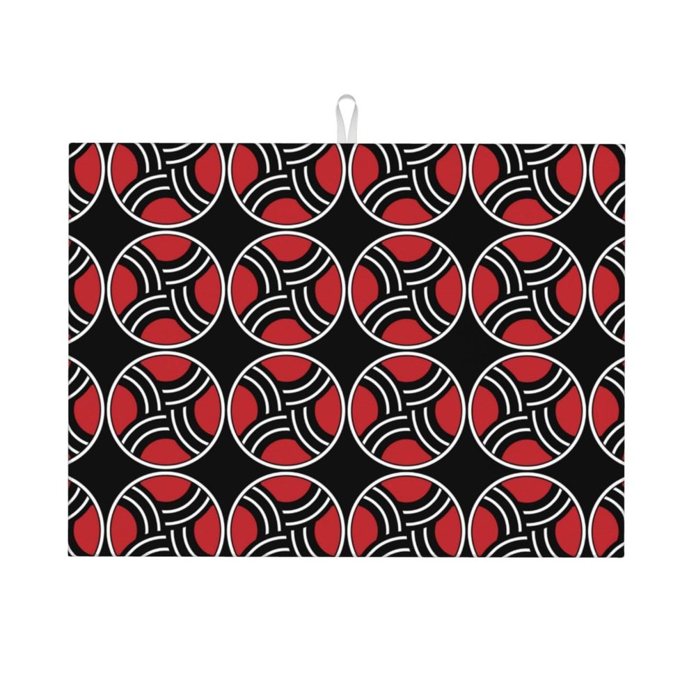 Microfiber Dish Drying Mat, Red and Black Geometric Pattern, 45.7 x 61 cm