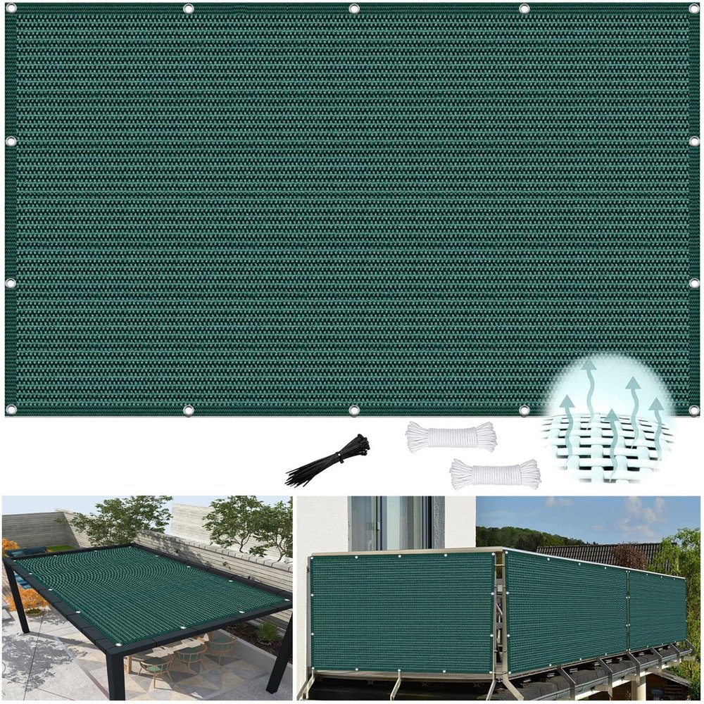Shade Sail 3.8 x 4.5 m, Breathable HDPE, UV Protection, Square Shade Net with Eyelets and Cord, Dark Green