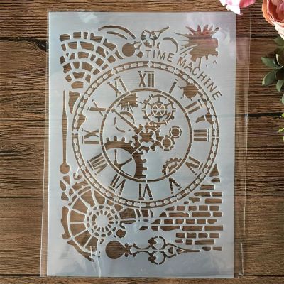 Painting Stencils for Wood, A4, 29 cm, Vintage Style, Clock, Brick Wall, Reusable Craft and Wall Stencils
