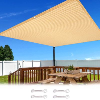 Shade Sail with Ropes, 3.1 x 3.7 m, UV Protection, Sand Yellow