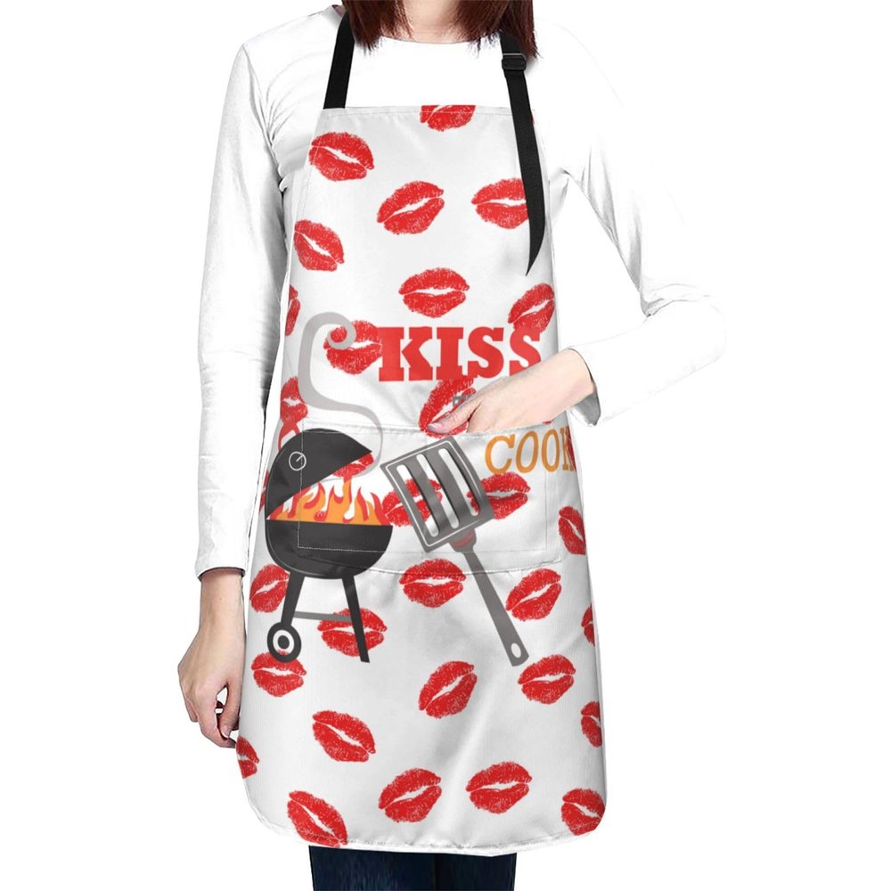 Lrtyuasq Kiss the Cook Apron with Pocket, Adjustable, One Size