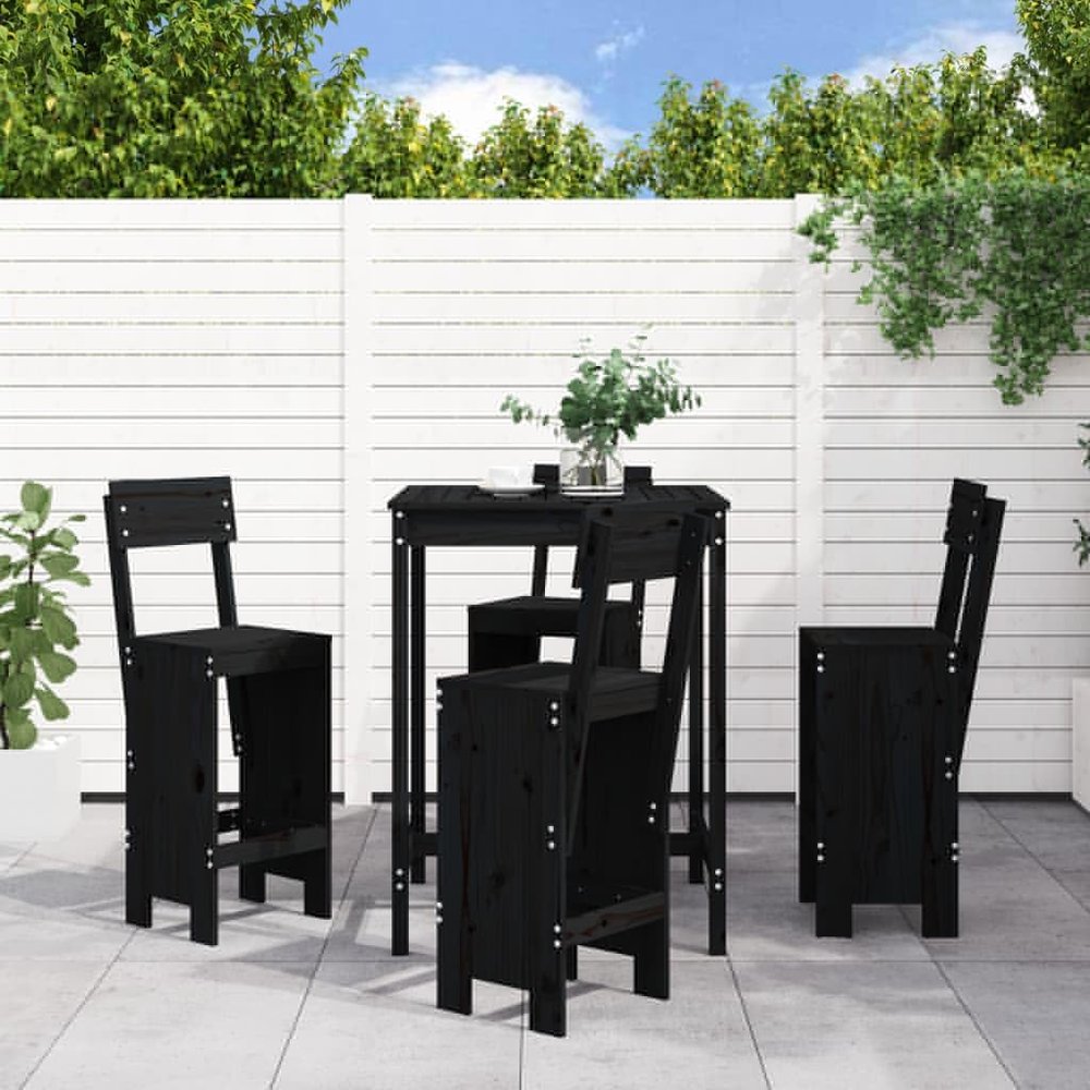Iiaky 5-Piece Garden Bar Set, Black Solid Pine - 3157803