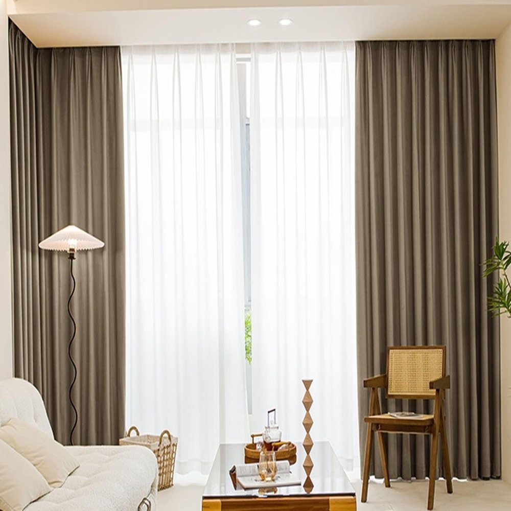 Homxi Blackout Curtains, 2-Pack, 42W x 72H in, Solid Brown Velvet