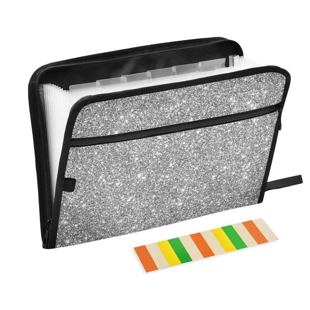 KLL Accordion File Organizer, 13 Pockets, A4, Silver Glitter