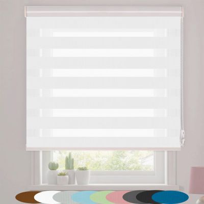 Window Roller Blind 115 x 190 cm, Sun, Privacy & Noise Protection, No-Drill Duo Blind, White