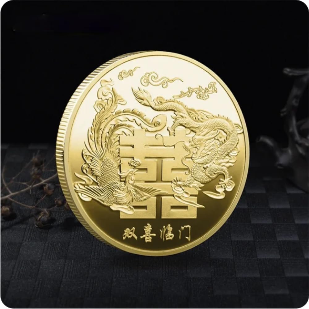 REIWAN Chinese Double Happiness Dragon and Phoenix Gilded Commemorative Coin