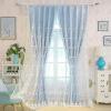 Homxi Blackout Curtains for Kids' Room, 2-Pack, 34" W x 45" H, Blue Thermal Curtains with Floral Embroidery and Hook Top view 1