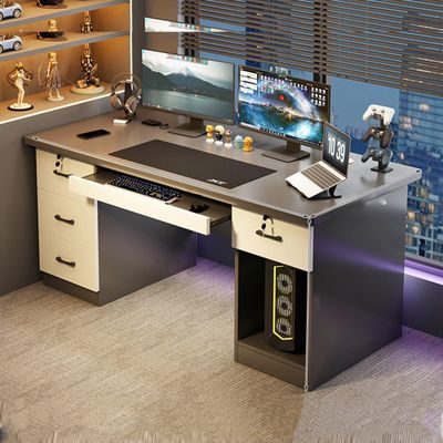 FUKEFUZ Home Office Desk with Drawers and Chair Set, Large L-Shaped Wooden Computer Desk, 47.2 x 23.6 x 29.5 in (A)