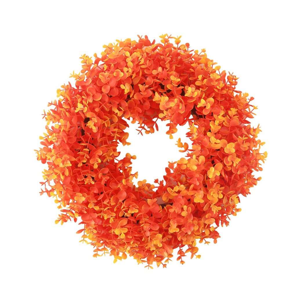 FriendshipHome Orange Plastic Wreath, 40 x 40 cm, for Weddings, Home Decor, Indoor and Outdoor Use, Spring and Summer Decor, 407 g