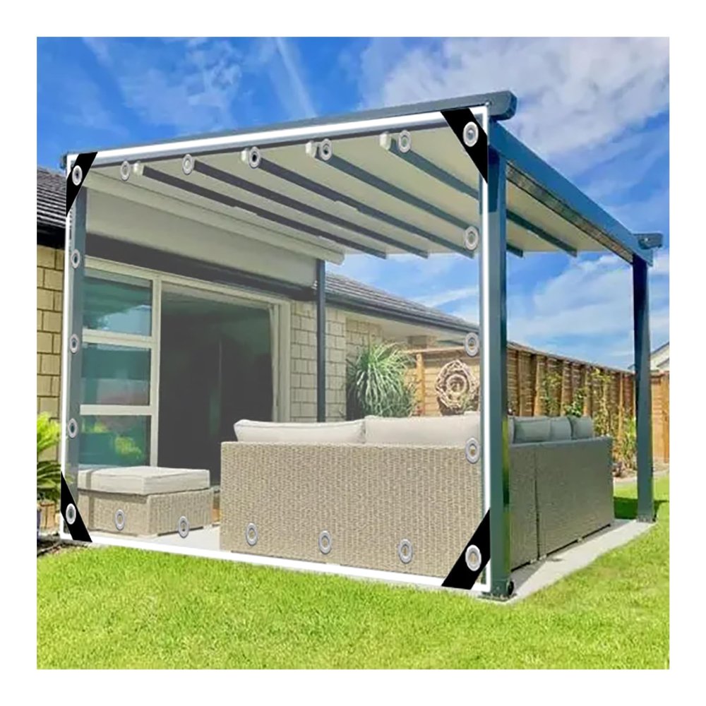 Heavy-Duty Transparent PVC Tarp, 0.35 mm Thick, Waterproof, Windproof, Dustproof, Tear-Resistant, with Grommets, for Greenhouses, Balconies and Gardens (4 x 4 m/13.1 x 13.1 ft)