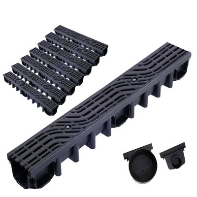 Durabern Drainage Channel with Cast-Iron Grate, 12.5-ton Load Capacity | 98 mm Channel Set, Drive-Over, for Garden, Yard & Patio, incl. 2 Drain Outlets (7 m, Wave)