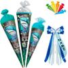 Glitter School Cone – Shark Design, 35–85 cm, Selectable Size, Name + Bow + 5 Mini Cones view 1