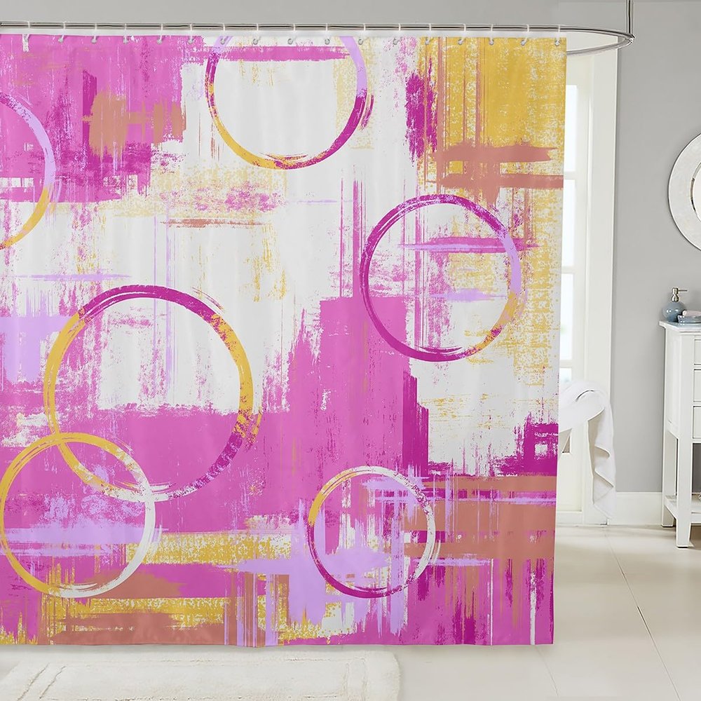 Homemissing Geometric Shower Curtain, 180 x 180 cm, Pink Tie-Dye