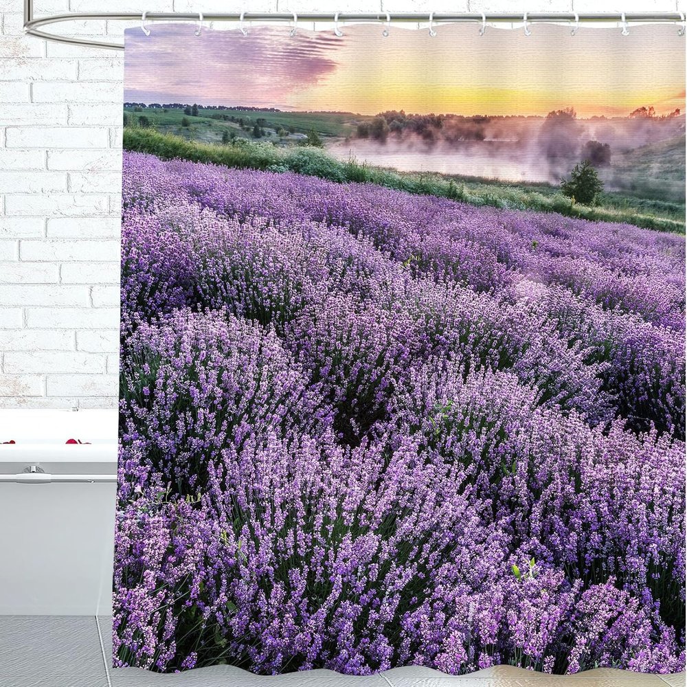 Lavender Shower Curtain 180 x 200 cm with 12 Hooks