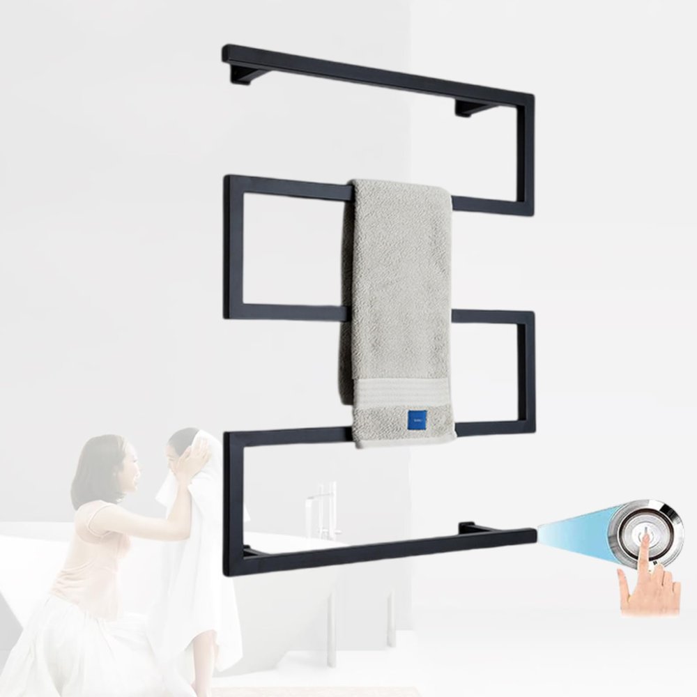 Electric Wall-Mounted Towel Warmer with Thermostat, Black
