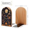 Black Cat Spider Pumpkin Print Wooden Bookends, Large, Non-Slip view 2
