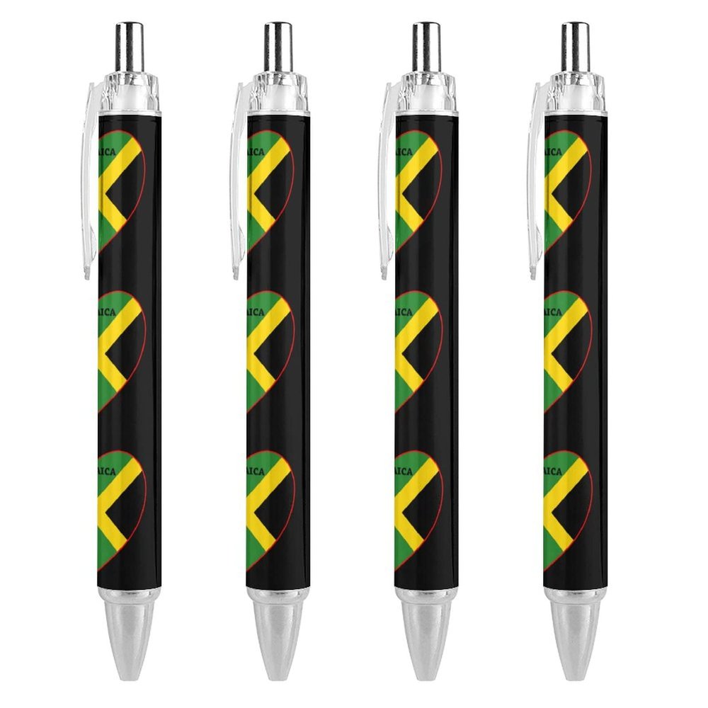 fifbird Click Ballpoint Pens with Jamaica Flag and Heart, 0.55 mm, Black Ink, 4-Pack