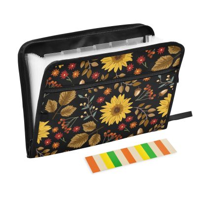 KLL Accordion File Organizer, 13 Pockets, A4 File Folder, Tax Document Organizer for Home, Office, School, and Classroom, Sunflowers and Flowers