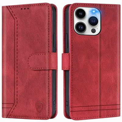 GoodcAcy Flip Wallet Case for iPhone 16 Pro Max, Leather, Red
