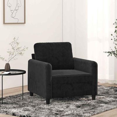 Willood Recliner Armchair with Padded Seat and Armrests, Black Velvet, 60 cm