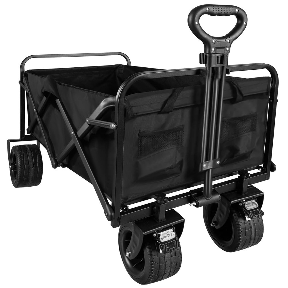 Gardlov Folding Utility Wagon with Wide Wheels for Garden, Beach and Outings, with Brake, Adjustable Handle, 100 kg Capacity, 75 L