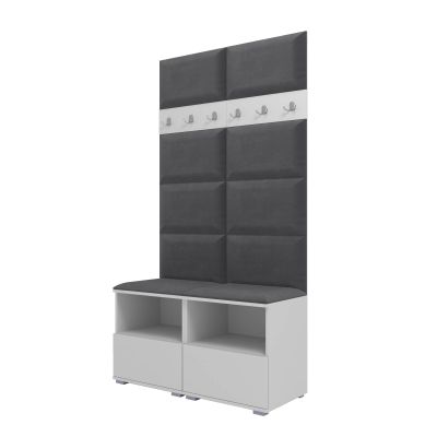 RAVIO NELA III Hallway Set with Upholstered Panel, 100 cm, White and Dark Gray (Trinity 15)