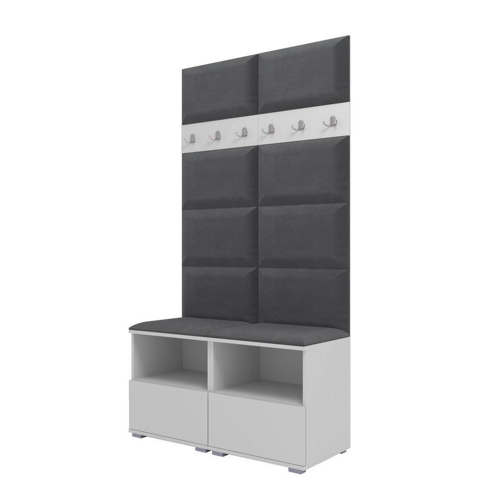 RAVIO NELA III Hallway Set with Upholstered Panel, 100 cm, White and Dark Gray (Trinity 15)