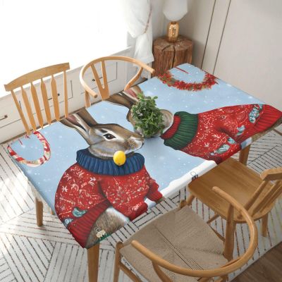 BEIVGOXL Square Rabbit-Pattern Tablecloth, 152 cm, Oil-Resistant, Waterproof Kitchen Table Cover, 73 x 150 cm, for Holidays, Parties, Dinners, Weddings and Baby Showers