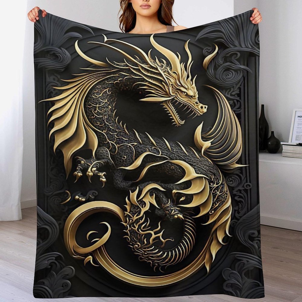 PAZZK Dragon Blanket, Fluffy & Super Soft Flannel Fleece Throw, 130 x 150 cm