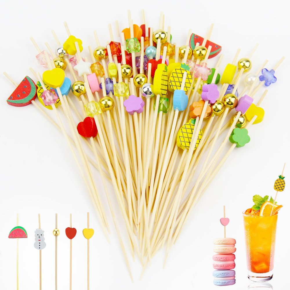 ELEpl 300-Pack 12 cm Wooden Cocktail Picks, Finger Food Skewers, Mixed Styles