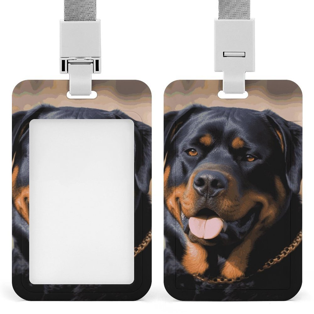 Rottweiler Dog Retractable ID Badge Holder with Clear Window and Lanyard