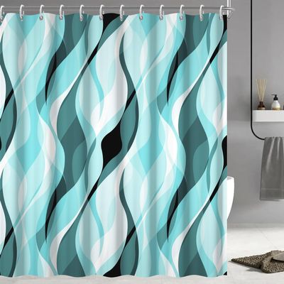 Ruelvth Shower Curtain, Blue-Green Striped, 183 x 183