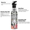Daisy Leopard-Print Water Bottle with Straw, 18/8 Stainless Steel Vacuum Thermos, BPA-Free, 600 ml/1 L view 3